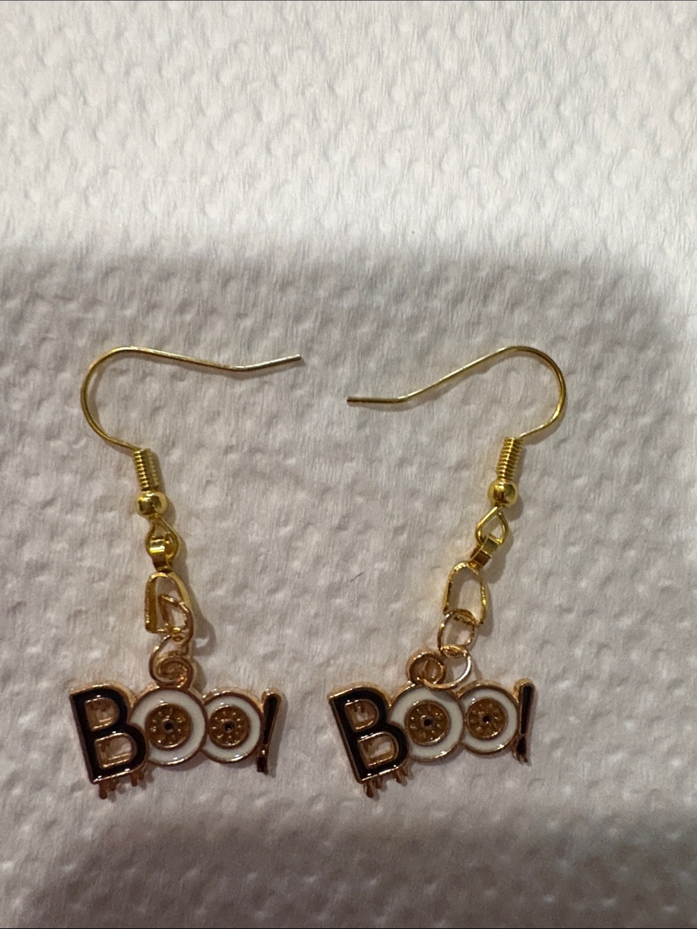 Gold-tone 'Boo!' Halloween Drop Earrings